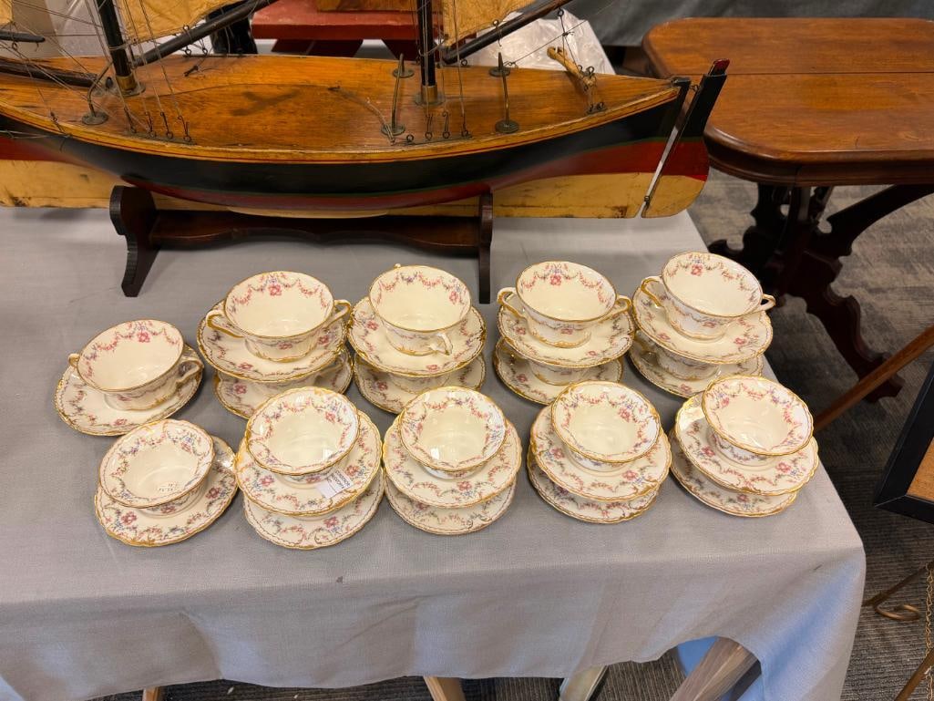 ANTIQUE VICTORIAN ERA THEODORE HAVILAND LIMOGES BOUILLON AND CUSTARD RAMEKINS WITH SAUCERS - 2