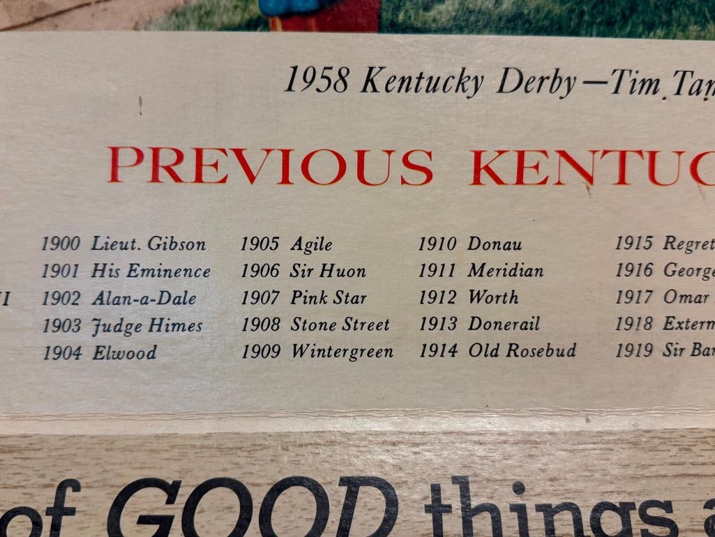 FRANK FEHR BREWING CO. FEHR'S BEER 1958 KENTUCKY DERBY CARDBOARD ADVERTISEMENT - 12