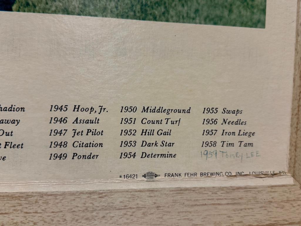 FRANK FEHR BREWING CO. FEHR'S BEER 1958 KENTUCKY DERBY CARDBOARD ADVERTISEMENT - 15