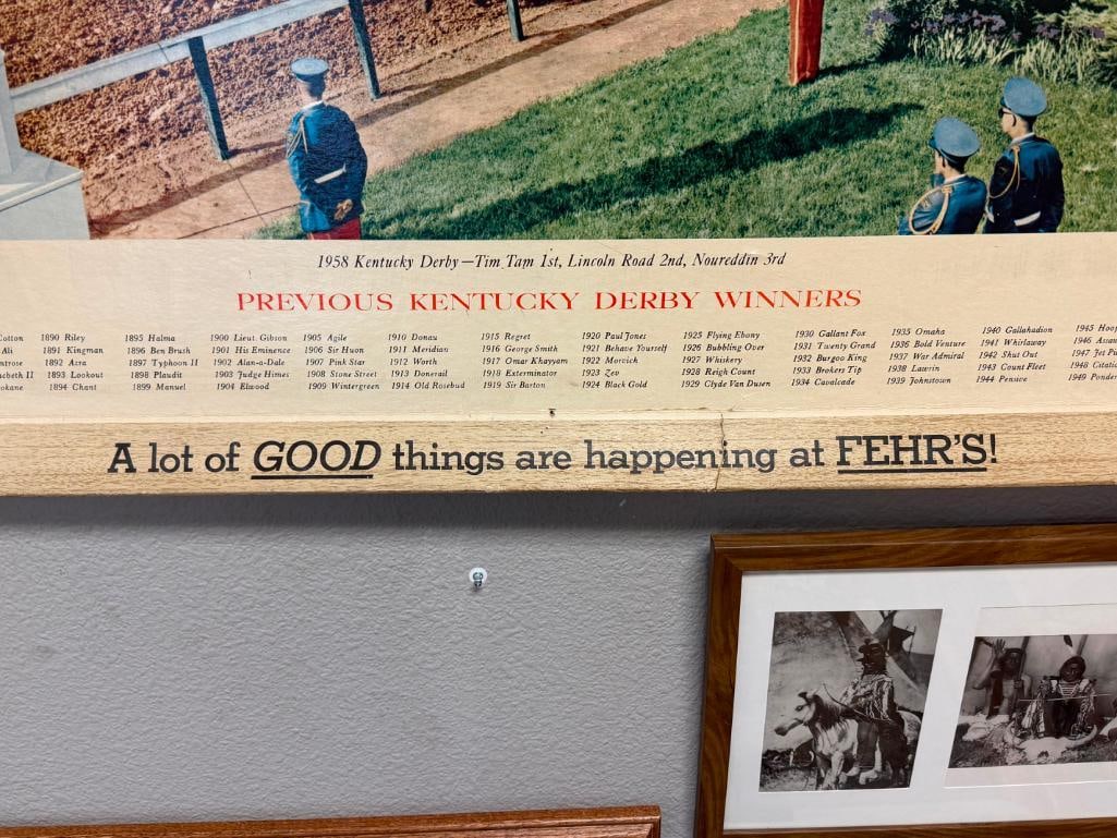 FRANK FEHR BREWING CO. FEHR'S BEER 1958 KENTUCKY DERBY CARDBOARD ADVERTISEMENT - 17