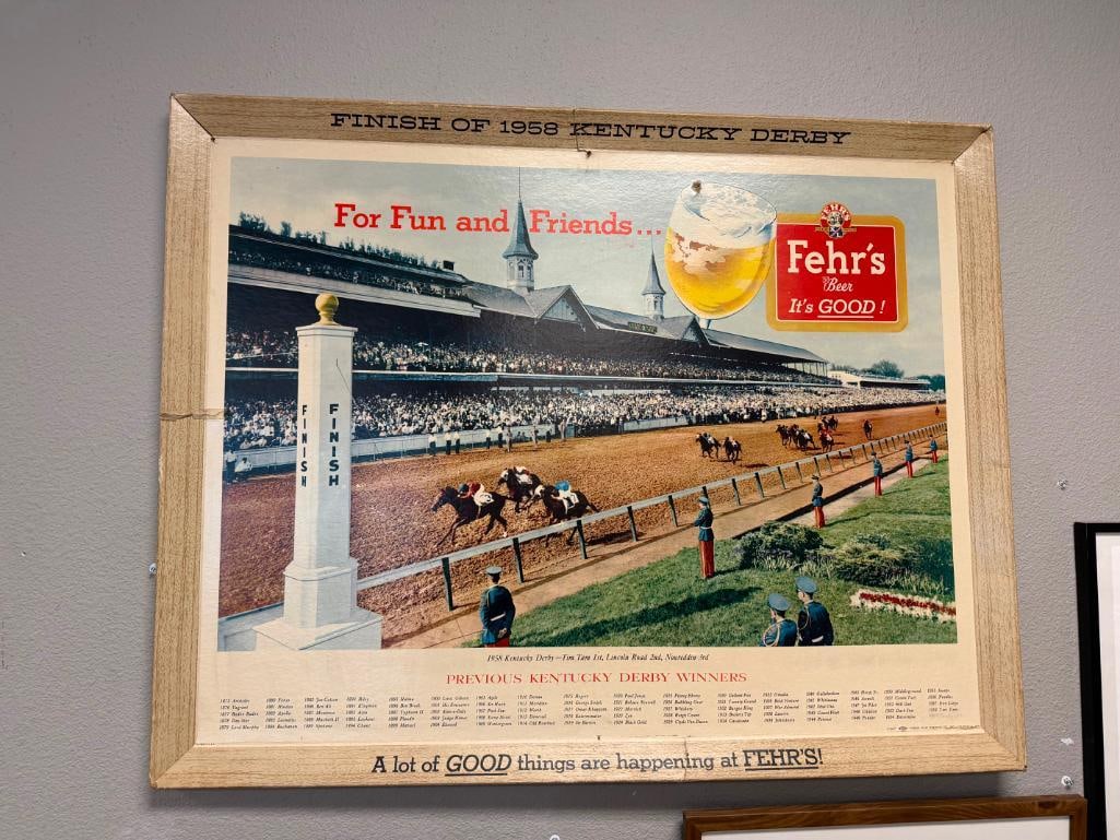 FRANK FEHR BREWING CO. FEHR'S BEER 1958 KENTUCKY DERBY CARDBOARD ADVERTISEMENT - 2