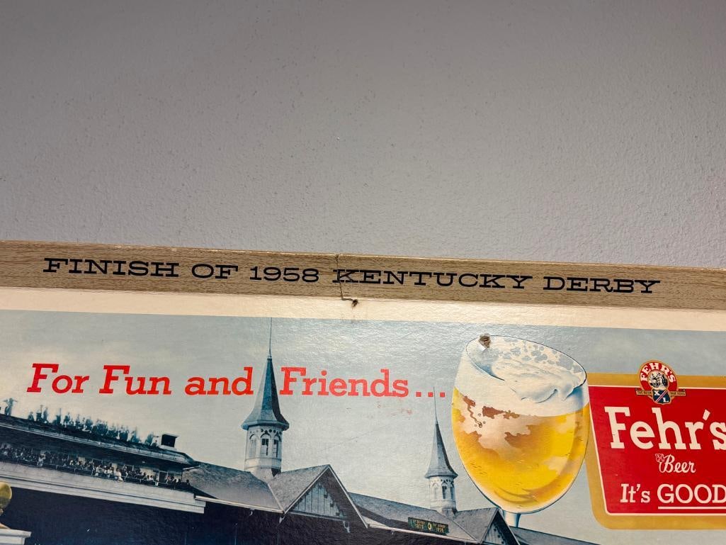 FRANK FEHR BREWING CO. FEHR'S BEER 1958 KENTUCKY DERBY CARDBOARD ADVERTISEMENT - 3