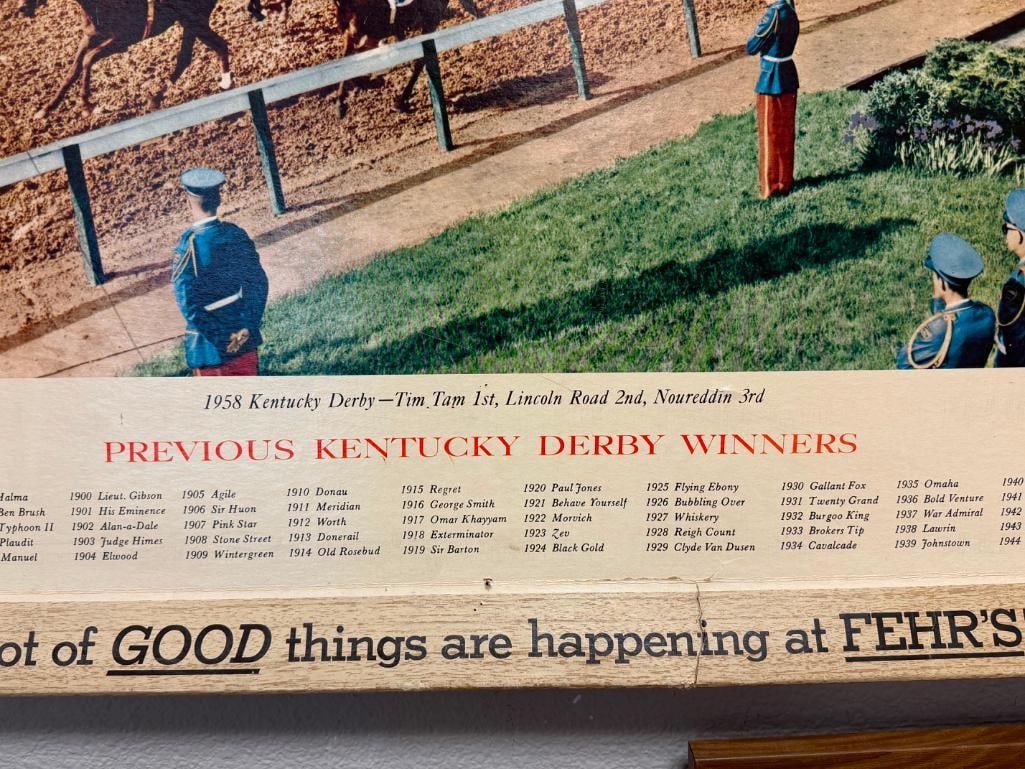FRANK FEHR BREWING CO. FEHR'S BEER 1958 KENTUCKY DERBY CARDBOARD ADVERTISEMENT - 9