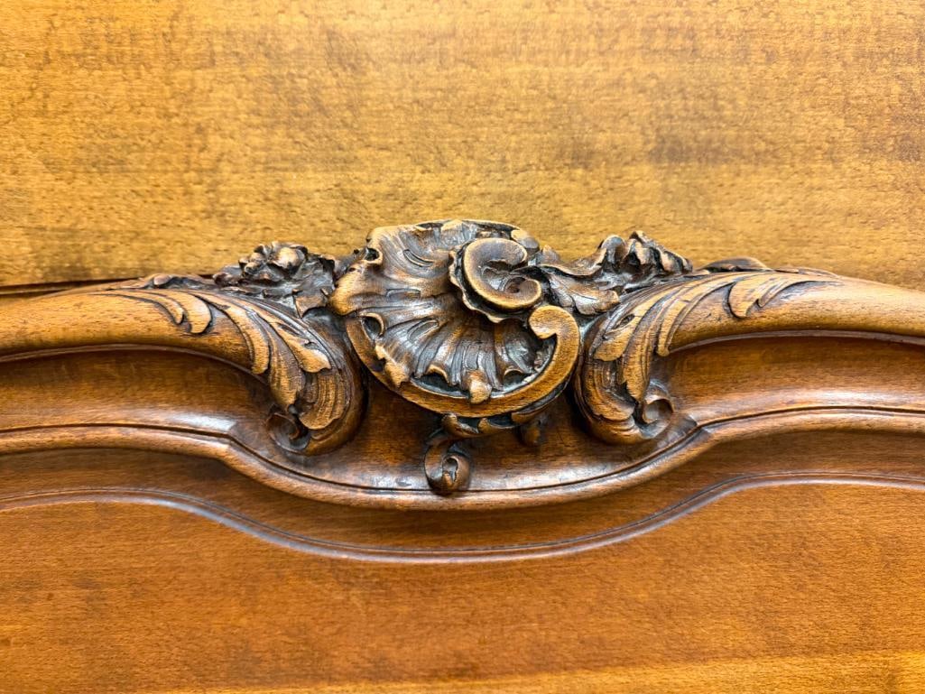 ANTIQUE FRENCH LOUIS XV STYLE CARVED WALNUT FULL SIZE BED FRAME - 10