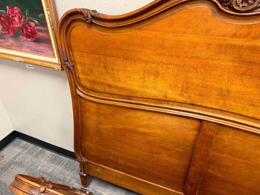 ANTIQUE FRENCH LOUIS XV STYLE CARVED WALNUT FULL SIZE BED FRAME - 11