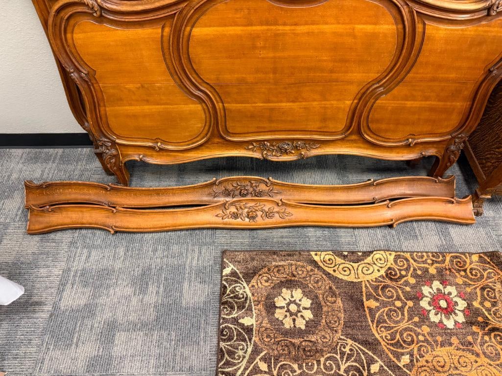 ANTIQUE FRENCH LOUIS XV STYLE CARVED WALNUT FULL SIZE BED FRAME - 3