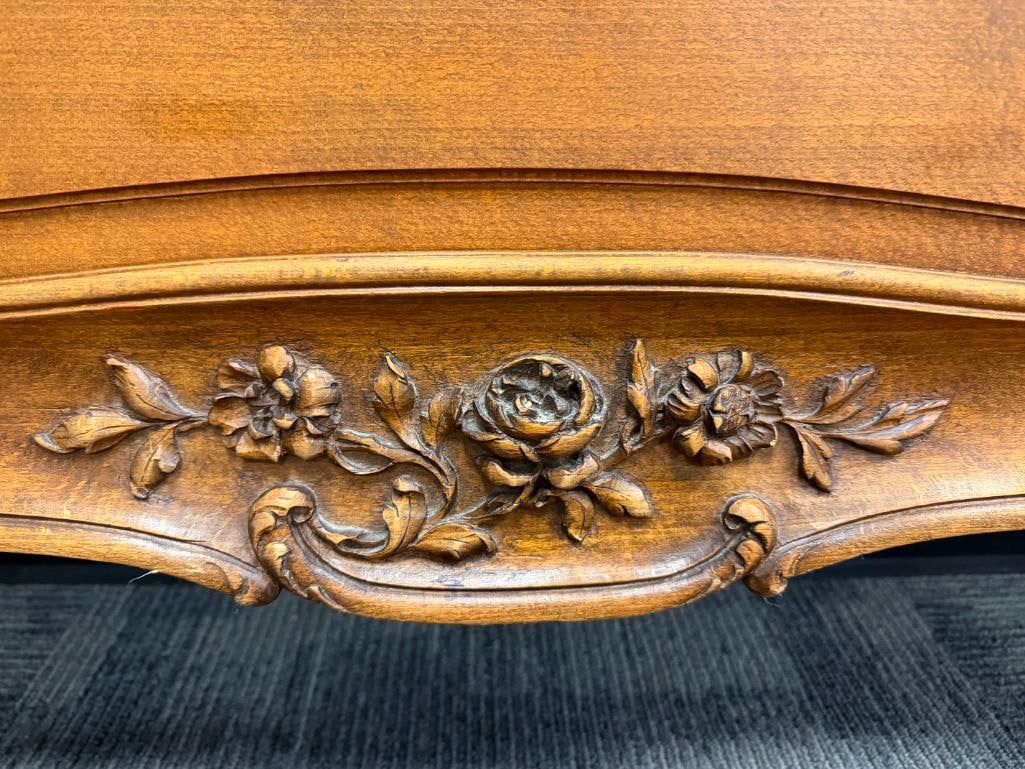 ANTIQUE FRENCH LOUIS XV STYLE CARVED WALNUT FULL SIZE BED FRAME - 9