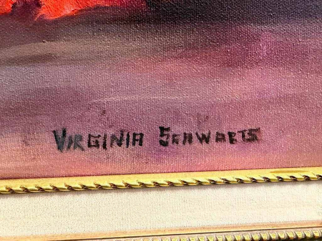 VIRGINA SCHWARTS ORIGINAL OIL ON CANVAS ROSE / FLORAL STILL-LIFE PAINTING - 3