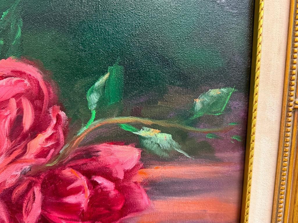 VIRGINA SCHWARTS ORIGINAL OIL ON CANVAS ROSE / FLORAL STILL-LIFE PAINTING - 5