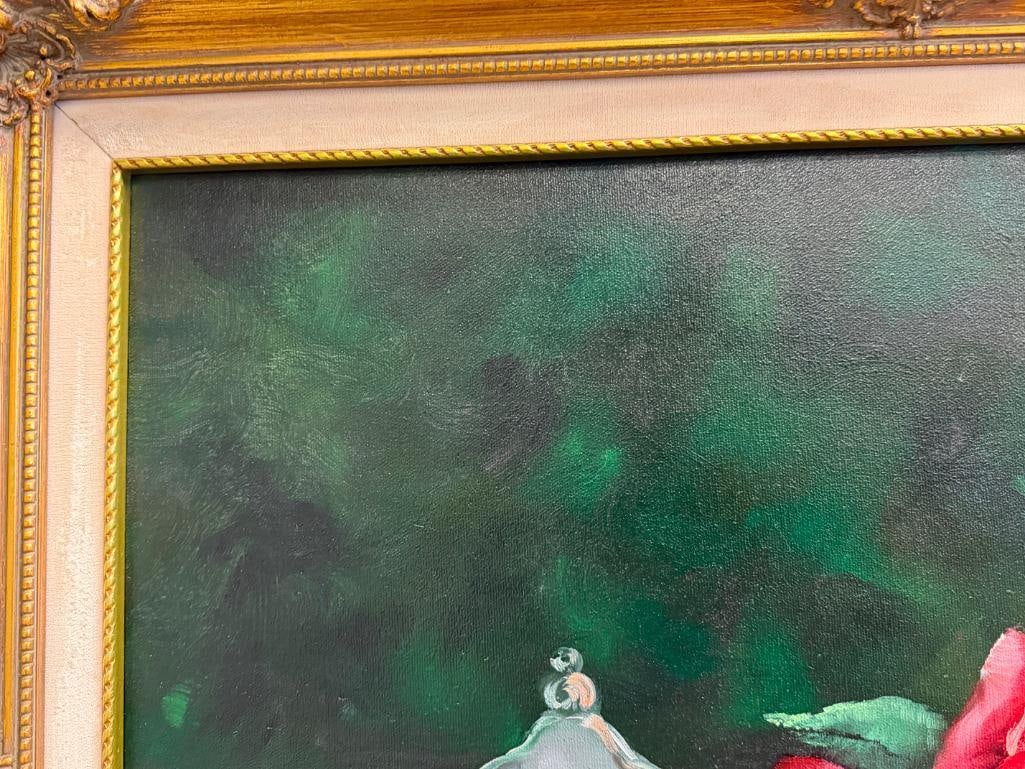 VIRGINA SCHWARTS ORIGINAL OIL ON CANVAS ROSE / FLORAL STILL-LIFE PAINTING - 7