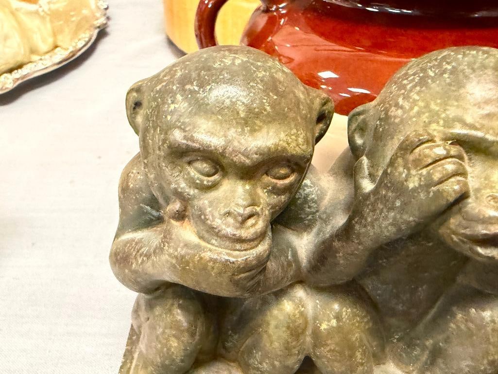 RESIN SAY NO EVIL SEE NO EVIL HEAR NO EVIL FIGURINE IN GREEN STONE FINISH - 3