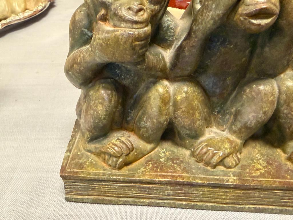RESIN SAY NO EVIL SEE NO EVIL HEAR NO EVIL FIGURINE IN GREEN STONE FINISH - 4
