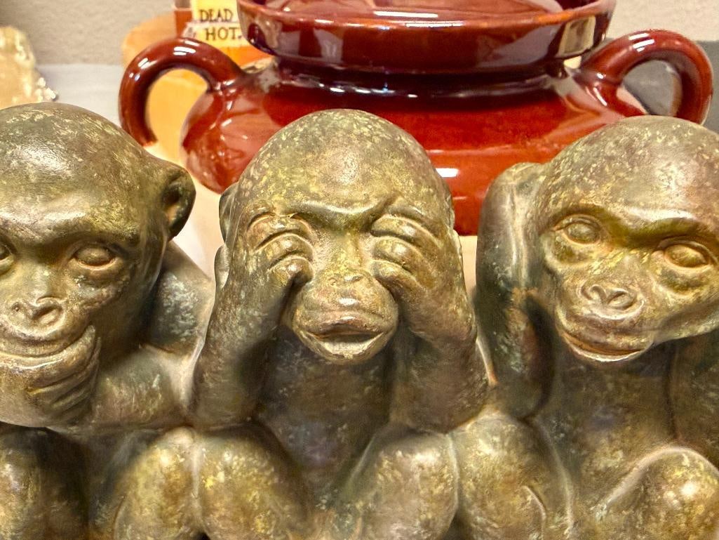 RESIN SAY NO EVIL SEE NO EVIL HEAR NO EVIL FIGURINE IN GREEN STONE FINISH - 5
