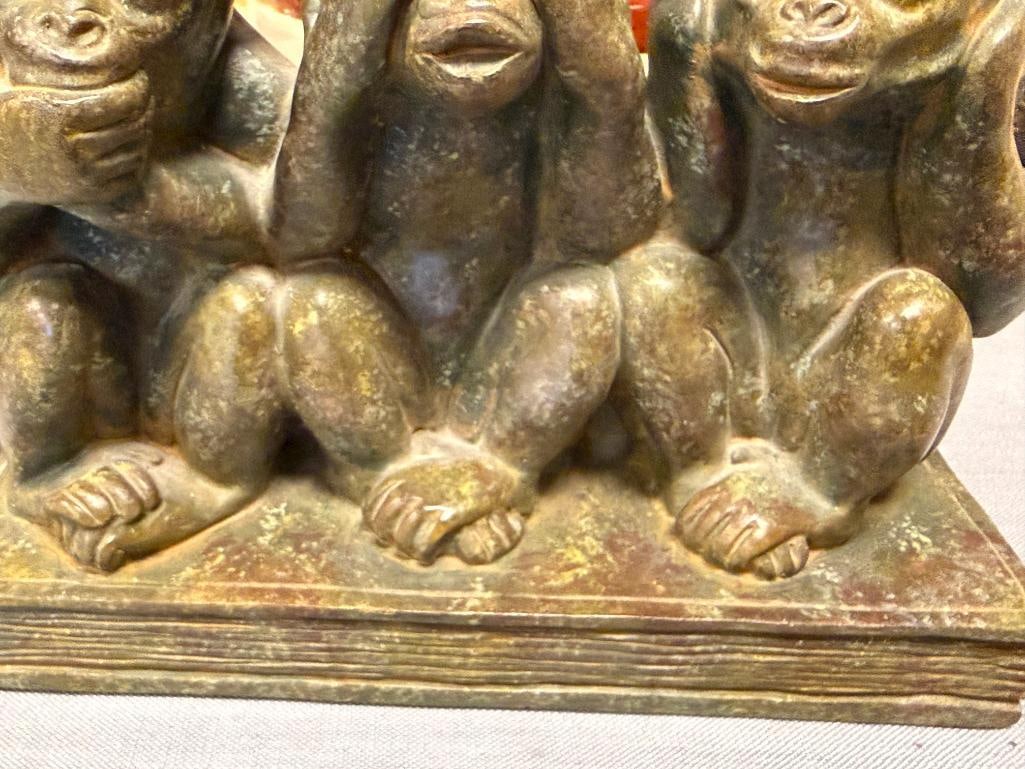 RESIN SAY NO EVIL SEE NO EVIL HEAR NO EVIL FIGURINE IN GREEN STONE FINISH - 6