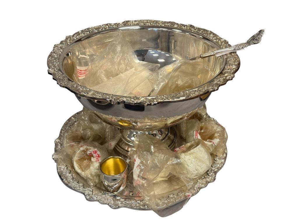F.B. ROGERS SILVER PLATE BANQUET PUNCH BOWL WITH LADDLE AND 12 MATCHING CUPS (1 of 14)