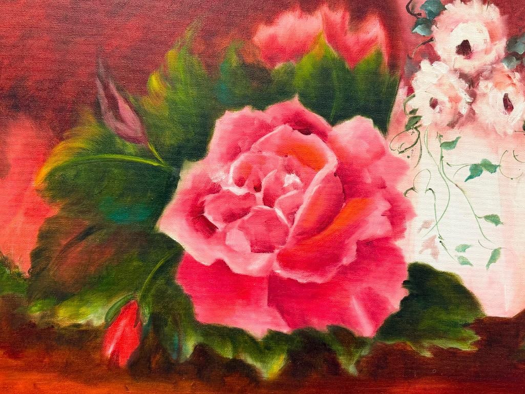 LARGE ORIGINAL OIL ON CANVAS ROSE / FLORAL STILL-LIFE - 3