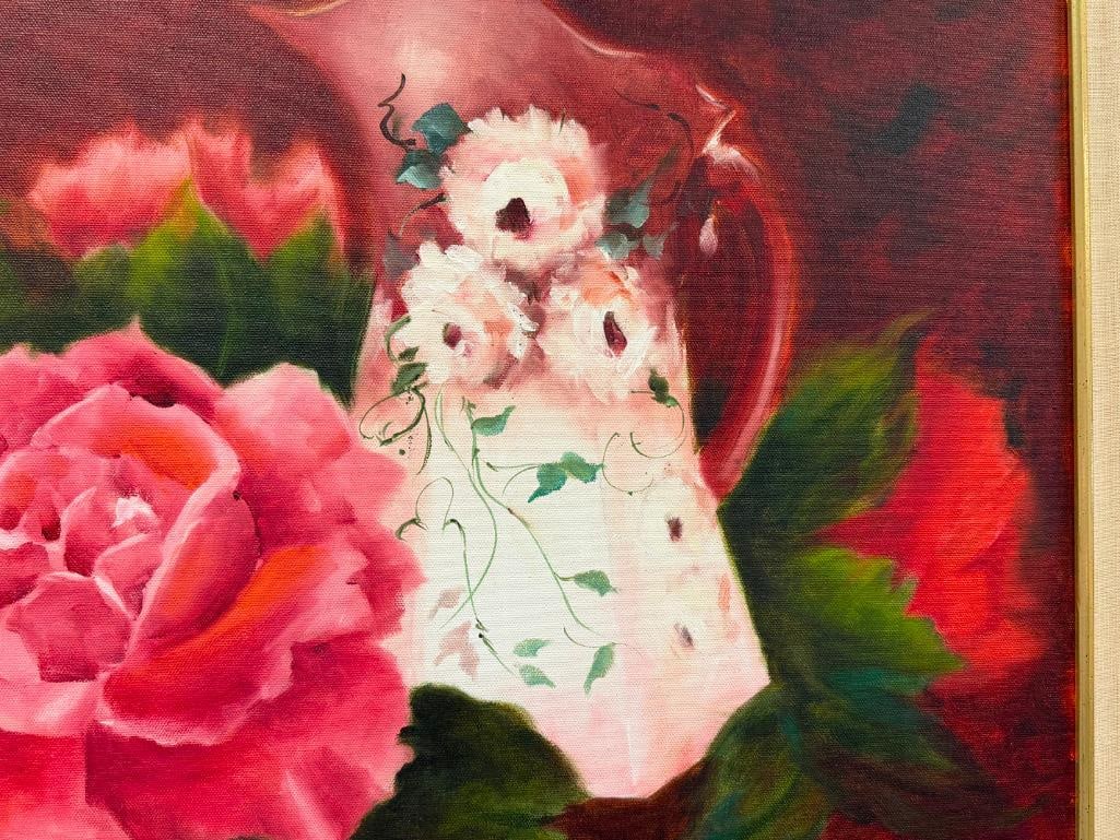LARGE ORIGINAL OIL ON CANVAS ROSE / FLORAL STILL-LIFE - 4