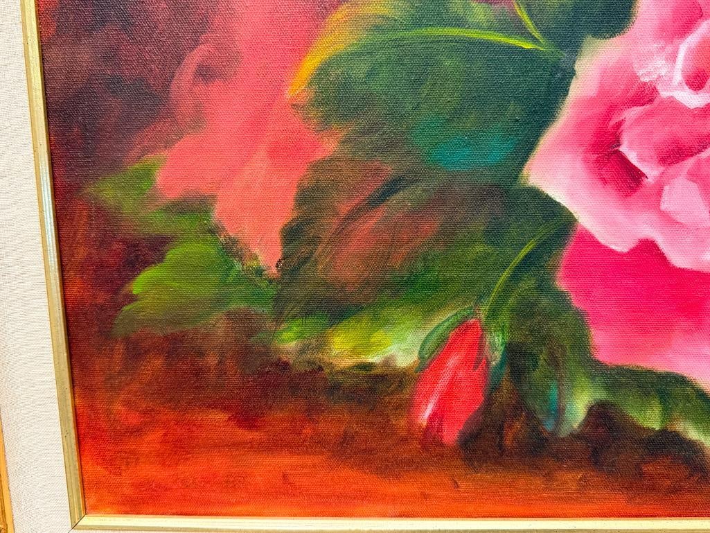LARGE ORIGINAL OIL ON CANVAS ROSE / FLORAL STILL-LIFE - 5