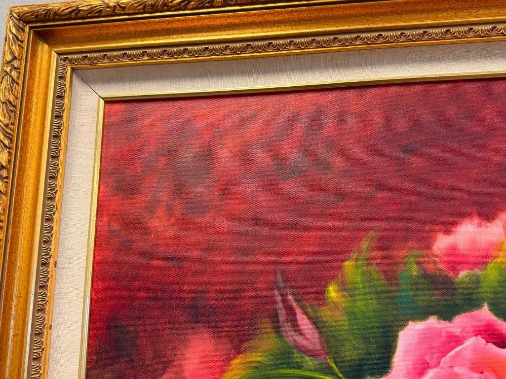 LARGE ORIGINAL OIL ON CANVAS ROSE / FLORAL STILL-LIFE - 6