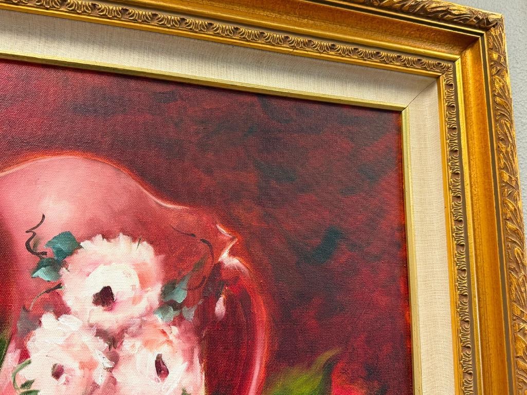 LARGE ORIGINAL OIL ON CANVAS ROSE / FLORAL STILL-LIFE - 7