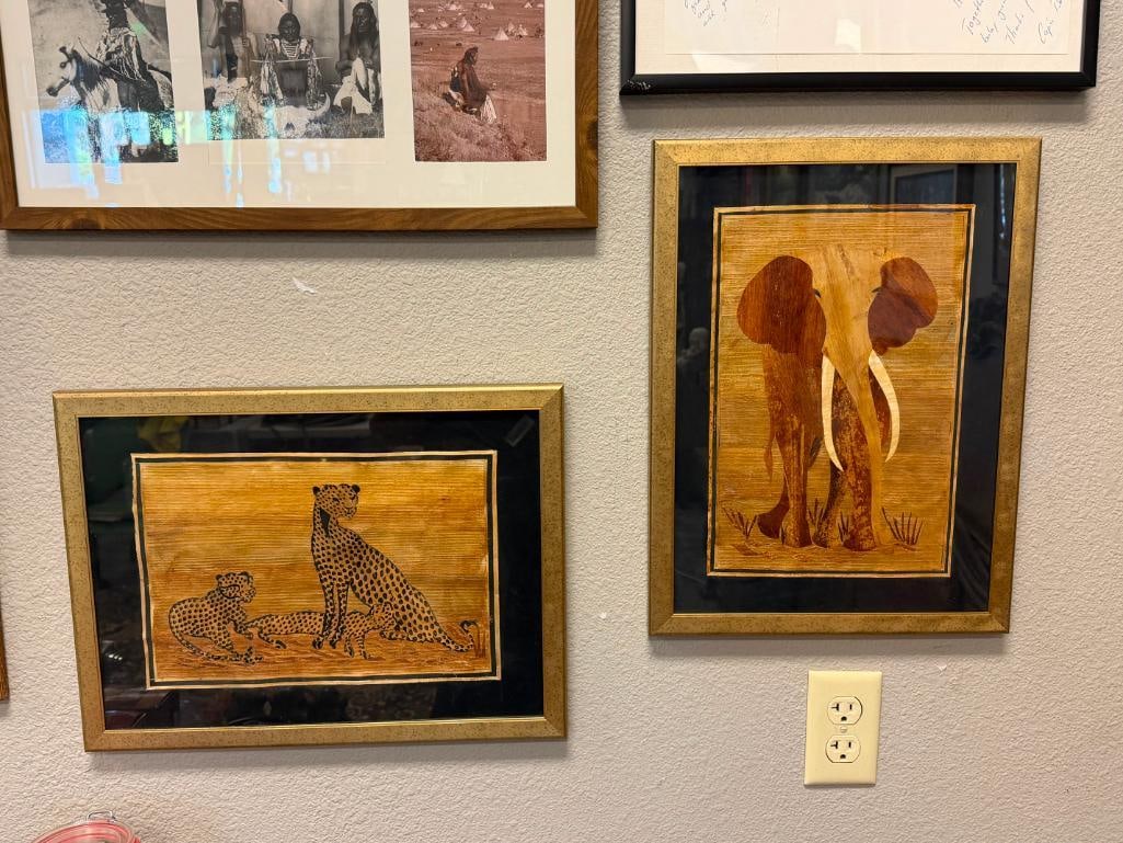 TRADITIONAL AFRICA BANANA LEAF ART PANELS OF CHEETAH AND CUBS AND ELEPHANT - 2