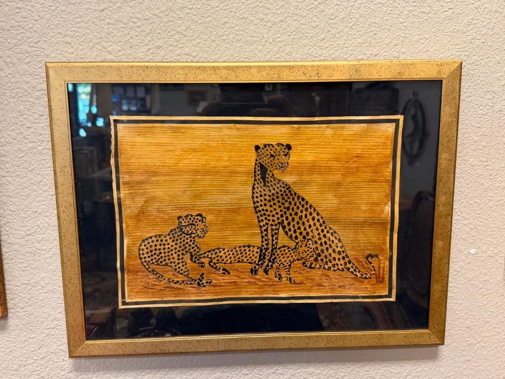 TRADITIONAL AFRICA BANANA LEAF ART PANELS OF CHEETAH AND CUBS AND ELEPHANT - 3