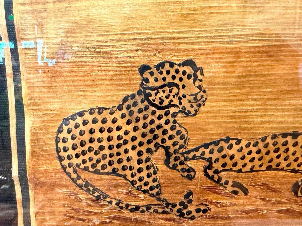TRADITIONAL AFRICA BANANA LEAF ART PANELS OF CHEETAH AND CUBS AND ELEPHANT - 4