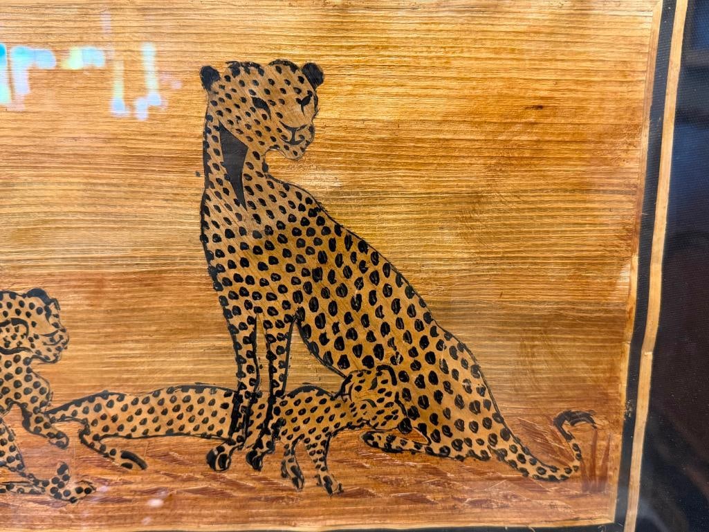 TRADITIONAL AFRICA BANANA LEAF ART PANELS OF CHEETAH AND CUBS AND ELEPHANT - 5