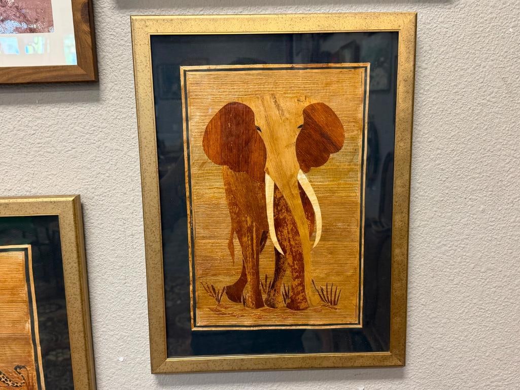 TRADITIONAL AFRICA BANANA LEAF ART PANELS OF CHEETAH AND CUBS AND ELEPHANT - 7