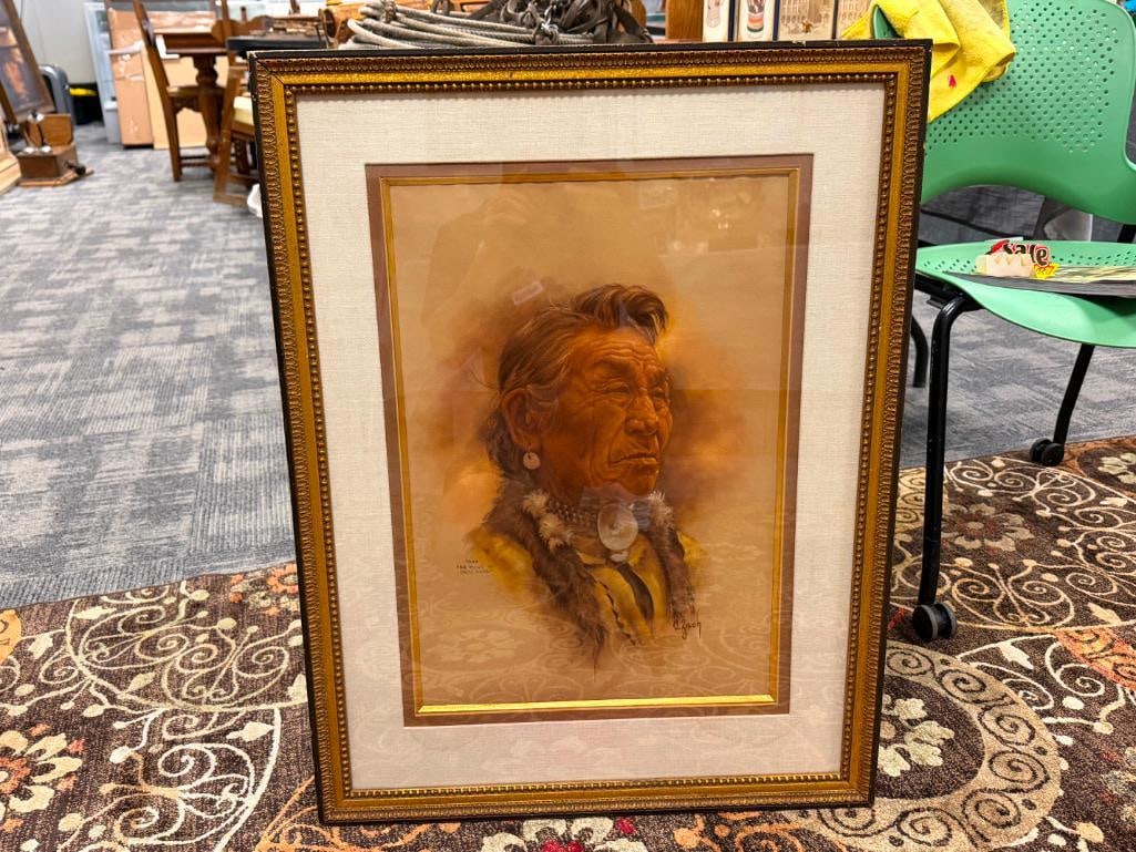 VILEM ZACH CZECH ARTIST ORIGINAL PASTEL PAINTING VELVETEEN PAPER TONY FINE YOUNG MAN SACREE INDIAN - 2