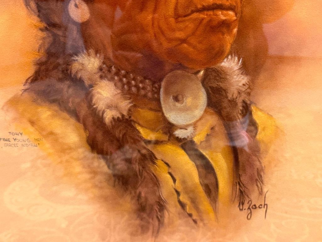 VILEM ZACH CZECH ARTIST ORIGINAL PASTEL PAINTING VELVETEEN PAPER TONY FINE YOUNG MAN SACREE INDIAN - 7