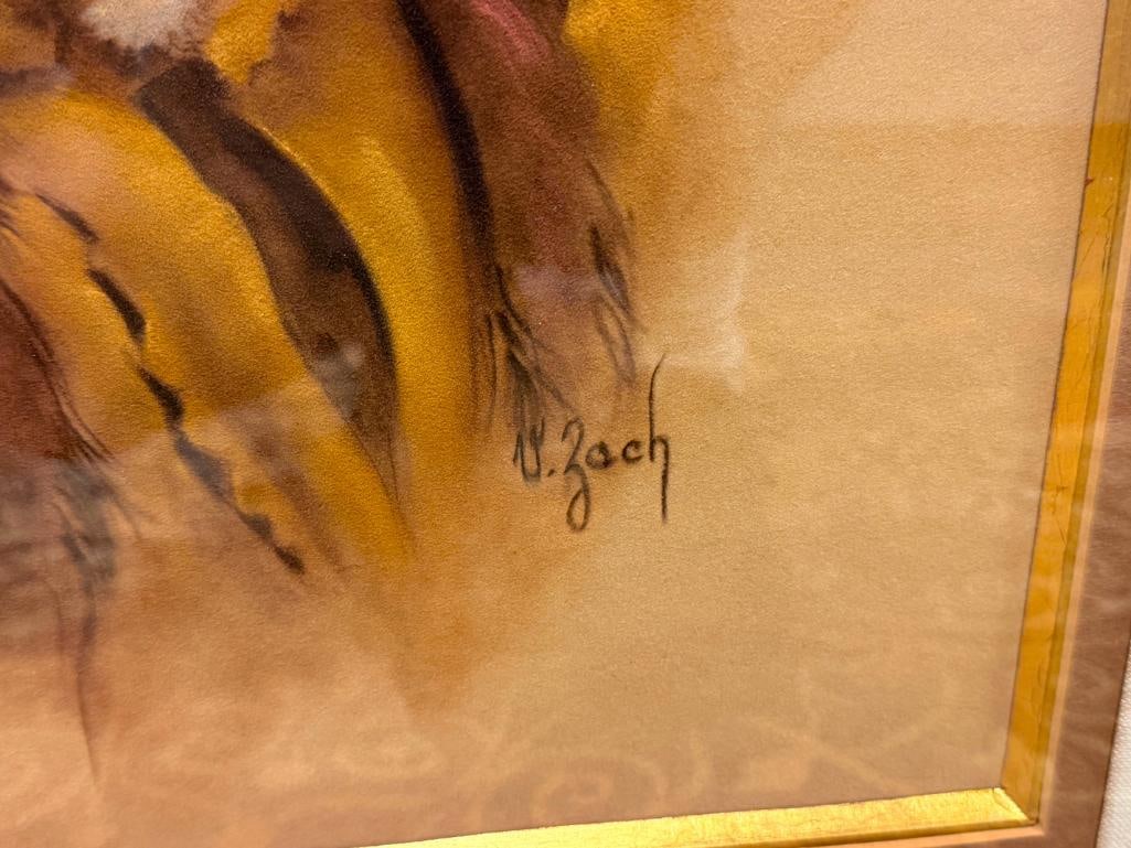 VILEM ZACH CZECH ARTIST ORIGINAL PASTEL PAINTING VELVETEEN PAPER TONY FINE YOUNG MAN SACREE INDIAN - 8