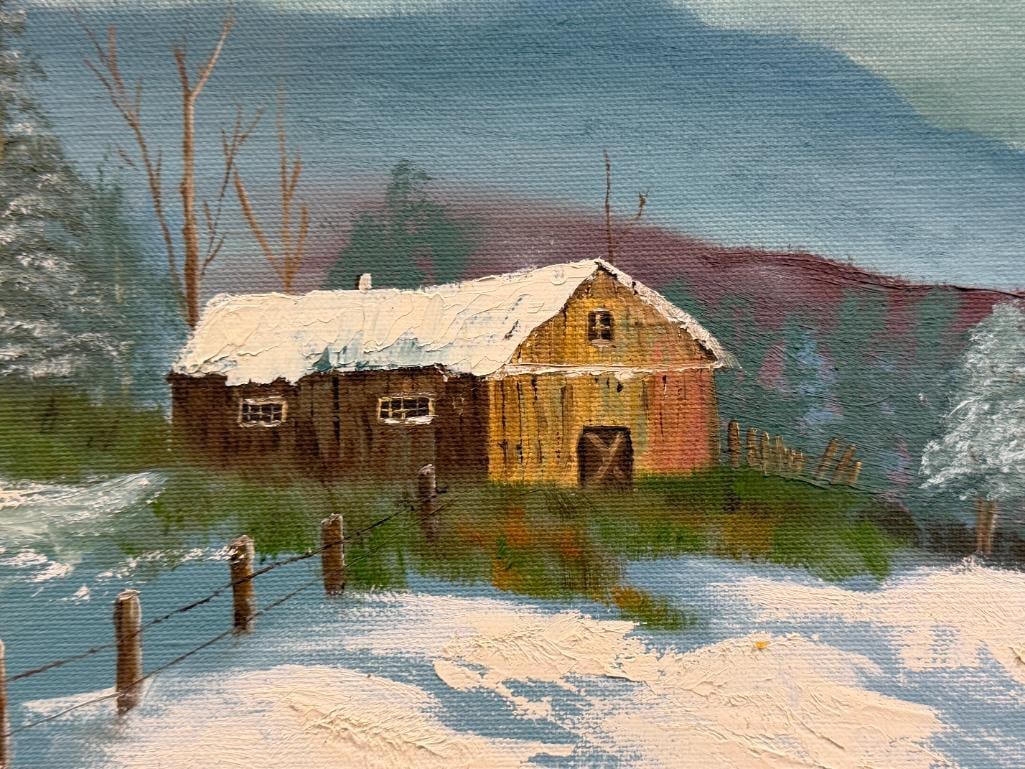 ORIGINAL OIL ON CANVAS PAINTING WINTER LANDSCAPE - 3
