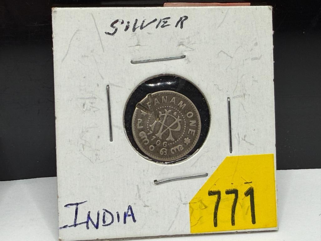 1907 PANAMA MEDIO CENTESIMO DE BALBOA COIN AND 1931 INDIA FANAM SILVER COIN - 4
