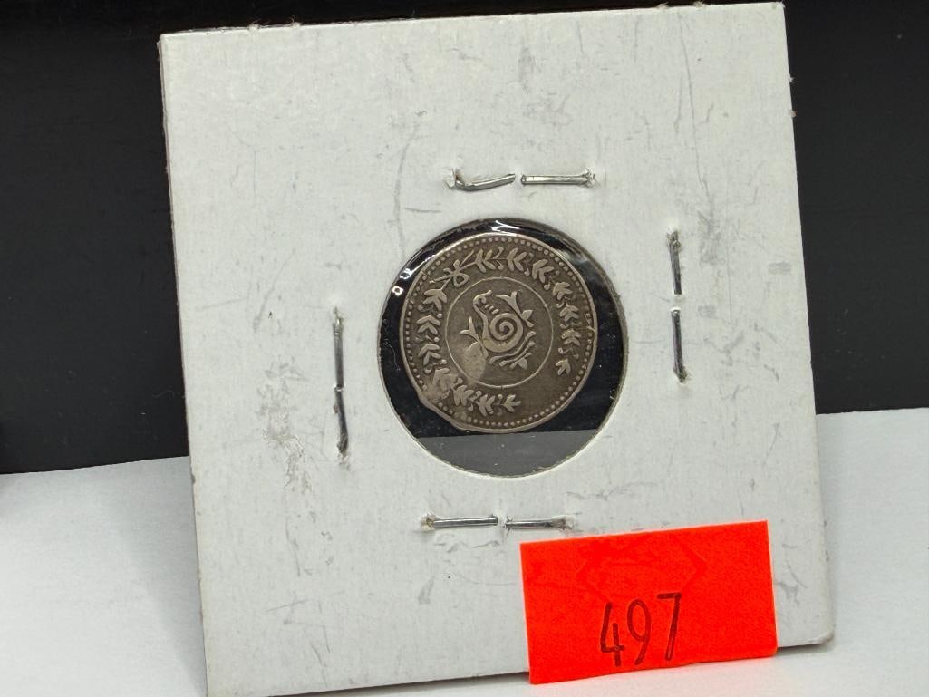 1907 PANAMA MEDIO CENTESIMO DE BALBOA COIN AND 1931 INDIA FANAM SILVER COIN - 5
