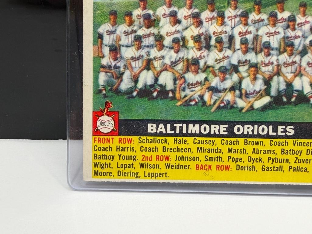 1956 TOPPS #100 BALTIMORE ORIOLES TEAM BASEBALL CARD - 3
