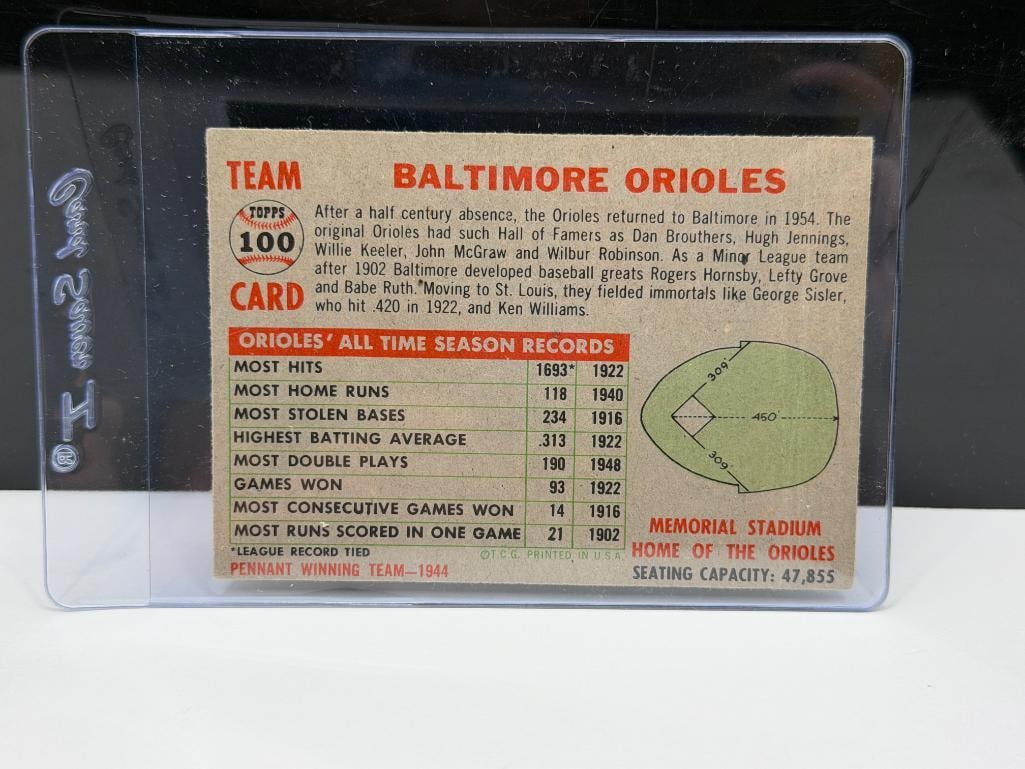 1956 TOPPS #100 BALTIMORE ORIOLES TEAM BASEBALL CARD - 6