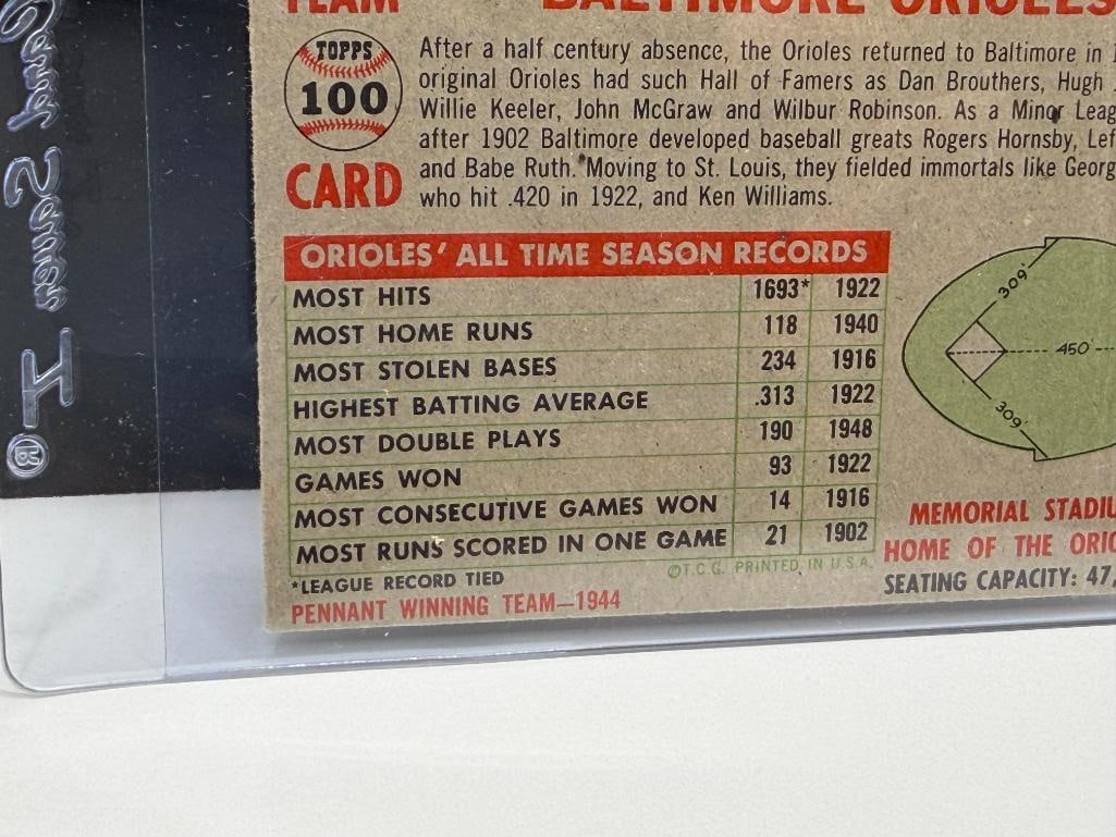 1956 TOPPS #100 BALTIMORE ORIOLES TEAM BASEBALL CARD - 8
