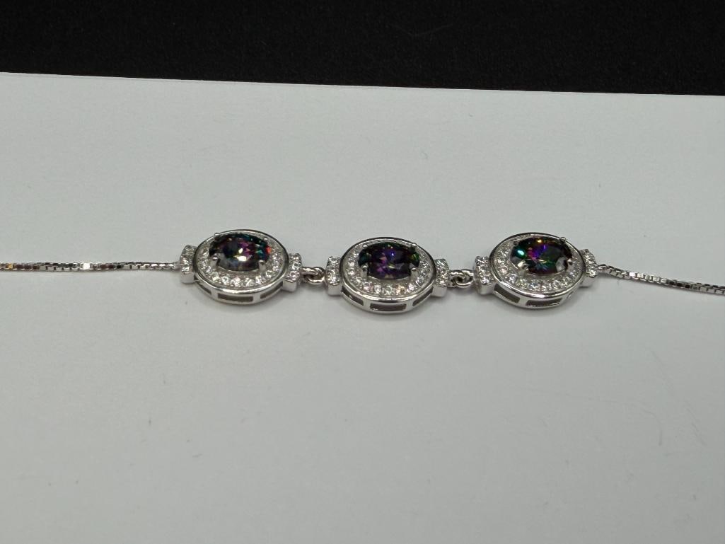 STERLING SILVER SIMULATED MYSTIC TOPAZ FASHION BRACELET FEATURING THREE OVAL CUT MYSTIC TOPAZ - 2
