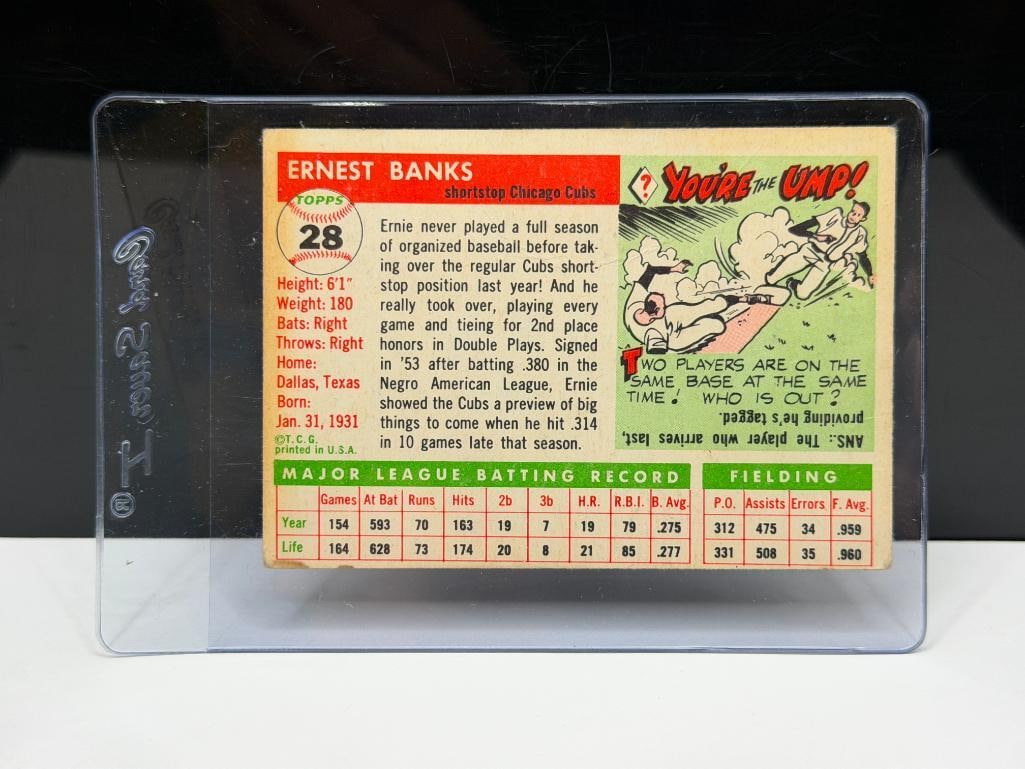 1955 TOPPS #28 ERNIE BANKS BASEBALL CARD - 7