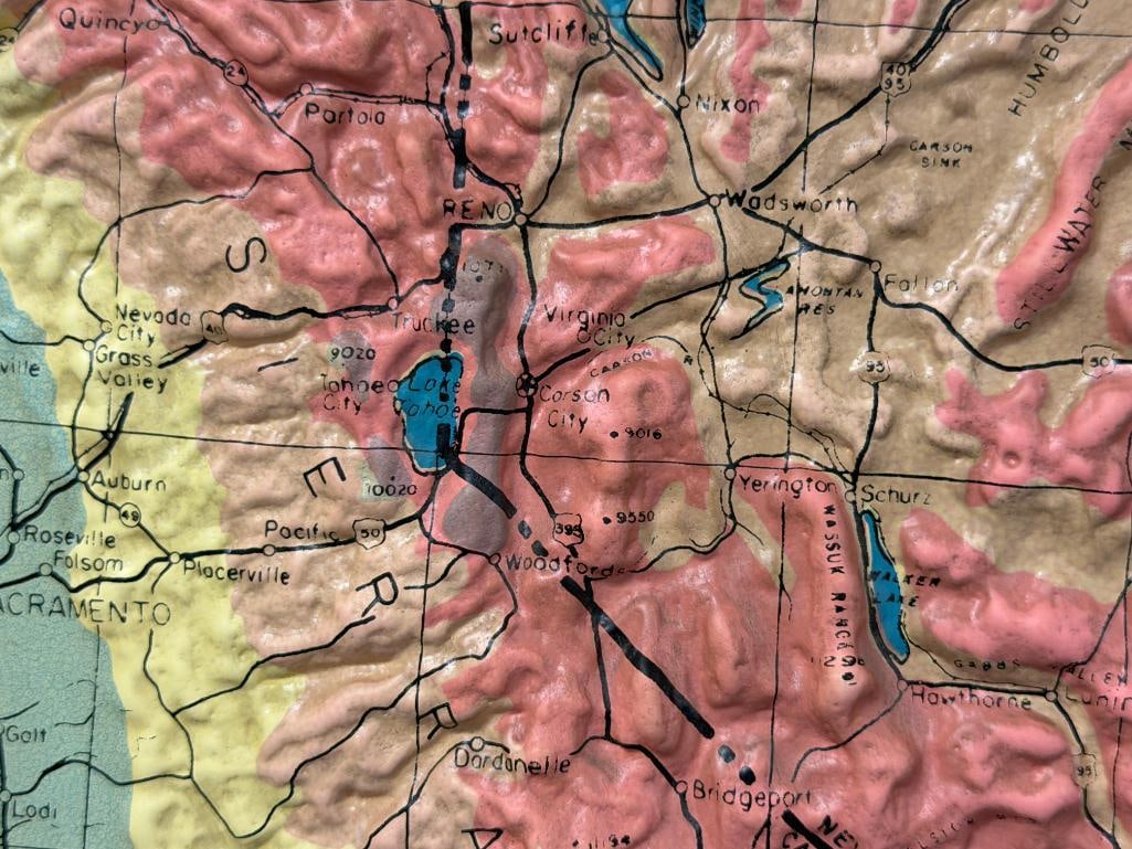 1956 JOHN H. ANDREWS & CO. 3D RAISED RELIEF MAP CALIFORNIA / NEVADA MADE IN EL CAJON, CALIFORNIA - 5