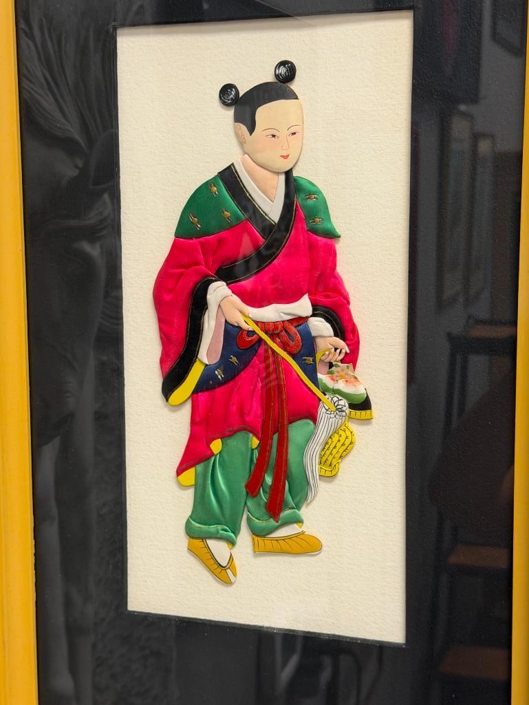 VINTAGE 3D SILK CHINESE FOLK ART DOLL FIGURAL ART - 2