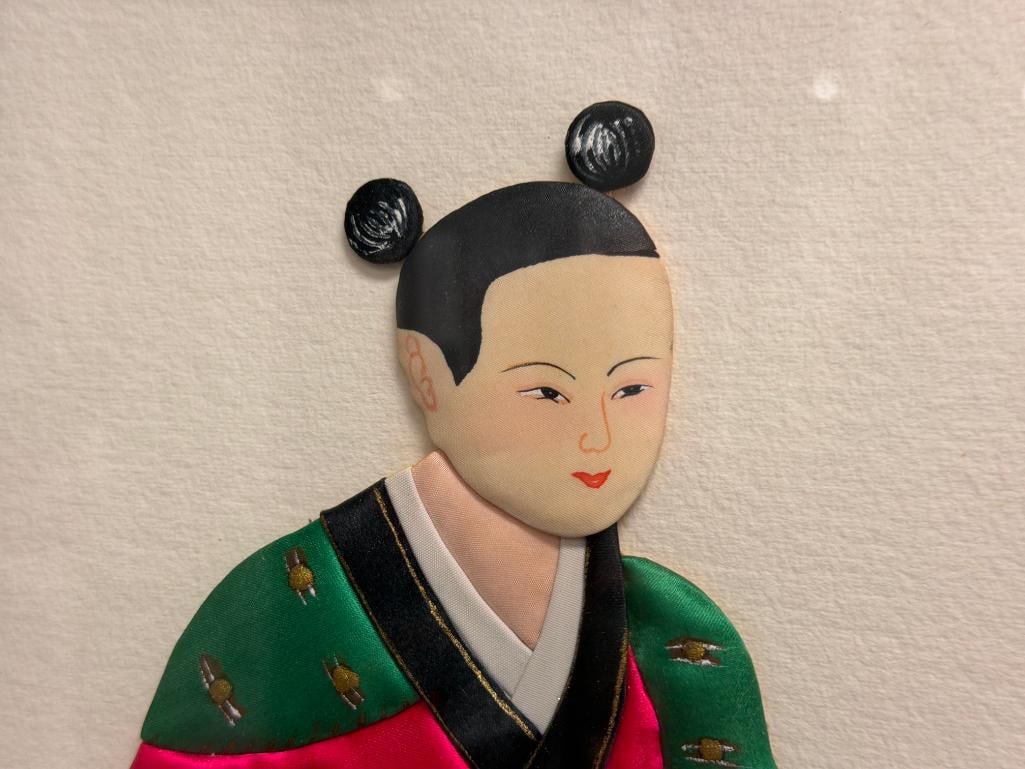 VINTAGE 3D SILK CHINESE FOLK ART DOLL FIGURAL ART - 3