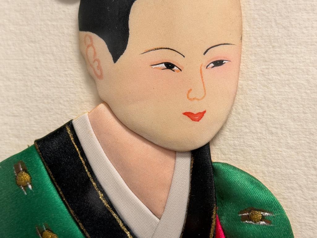 VINTAGE 3D SILK CHINESE FOLK ART DOLL FIGURAL ART - 4