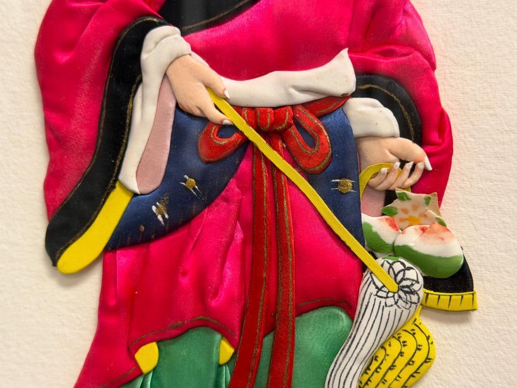 VINTAGE 3D SILK CHINESE FOLK ART DOLL FIGURAL ART - 5