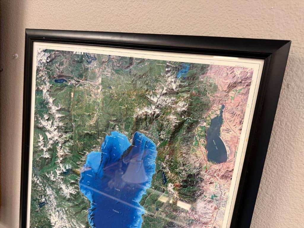 LARGE COLOR MAP OF LAKE TAHOE SHOWS SKI AREAS, HIGHWAYS, SURROUNDING LAKES, ETC. - 2