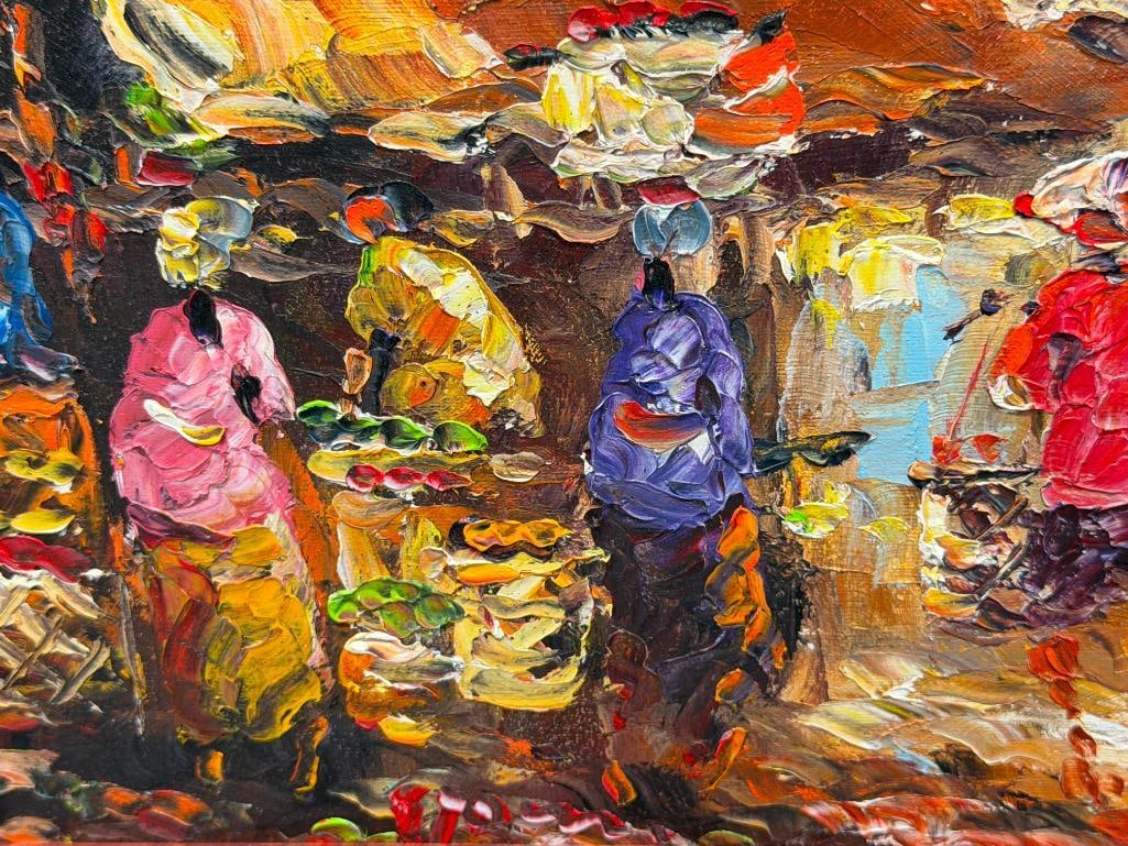 IMPASATO OIL ON CANVAS ORIGINALPAINTING TRADITIONAL VILLAGE MARKET SCENE - 5