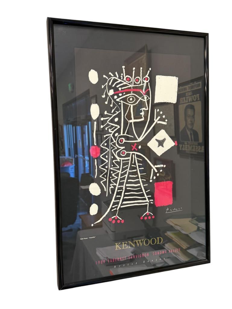 KENWOOD 1989 CABARNET ADVERTISEMENT PRINT ART BY PABLO PICASSO TITLED JACQUELINE: ARTIST SERIES POSTER, FRAMED 20" X 30" FRAME