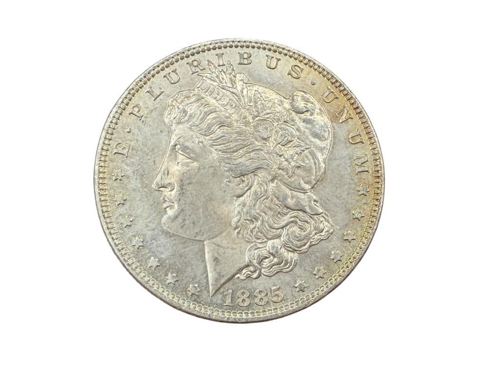 1885 U.S. MORGAN SILVER DOLLAR AU: 90% SILVER