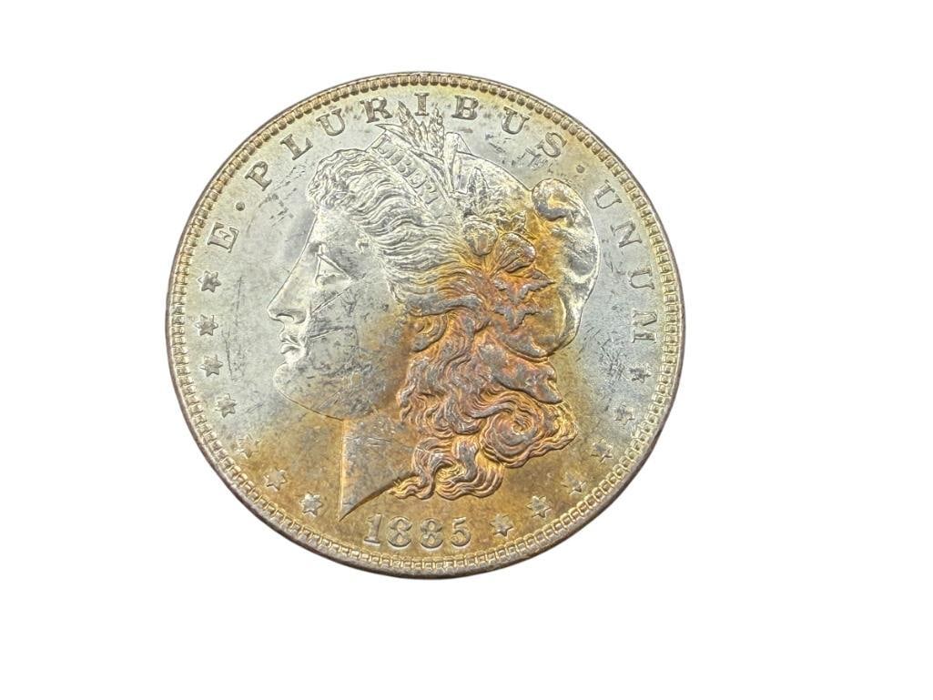 1885 U.S. MORGAN SILVER DOLLAR AU: 90% SILVER